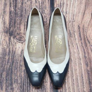 Vintage Salvatore Ferragamo Two-Tone Leather Pumps Blue White Women's Size 8AA